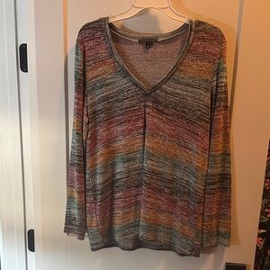 Signature Studio Multicolor Striped V-Neck Long Sleeve Top